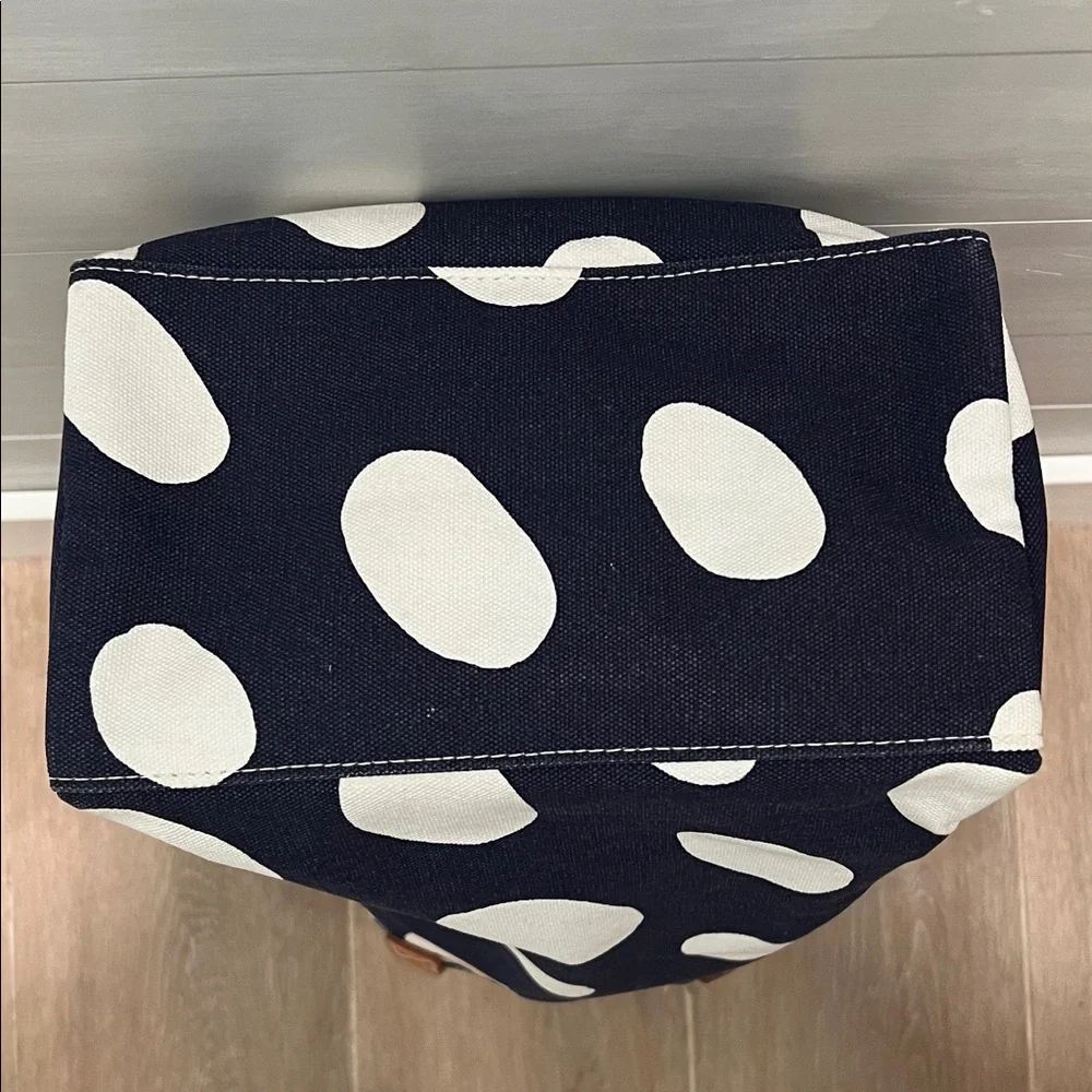 Donna Gorman Polka Dot Hand Painted Leather handled Tote Bag - Navy and White